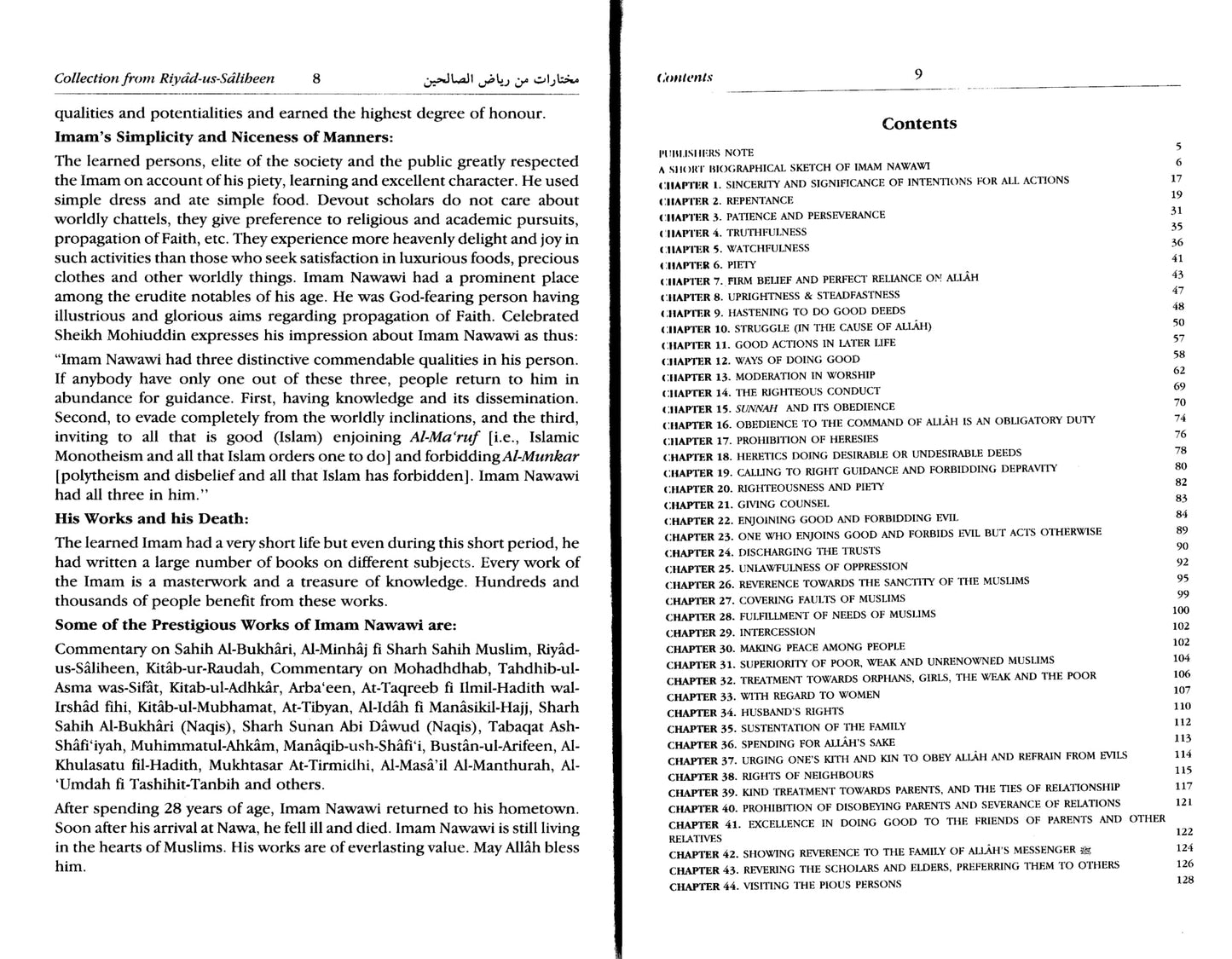 Collection from Riyadus Saliheen with Commentary on Ahadith